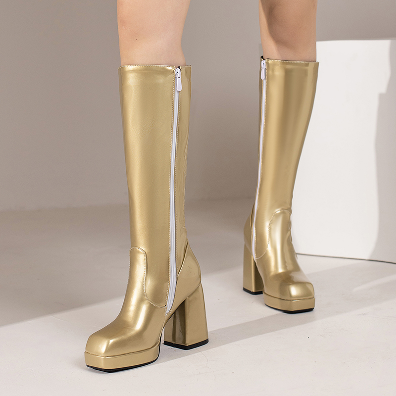 Bottes à plateforme en cuir ve - Knee High Boots Women avis et prix
